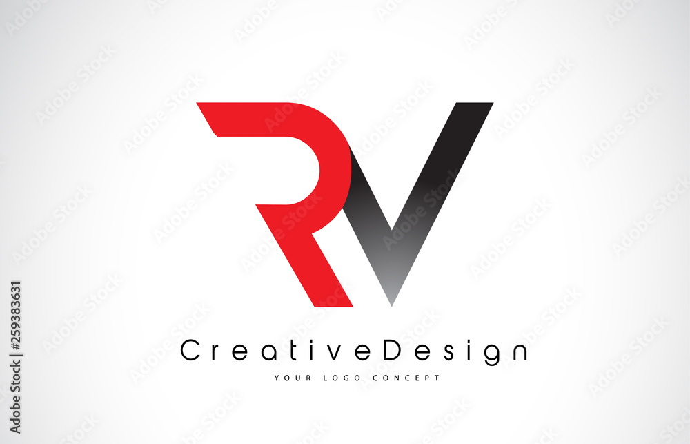 Red and Black RV R V Letter Logo Design. Creative Icon Modern Letters Vector Logo. Red and Black RV R V Letter Logo Design. Creative Icon Modern Letters Vector Logo.