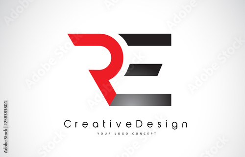 Red and Black RE R E Letter Logo Design. Creative Icon Modern Letters Vector Logo. photo