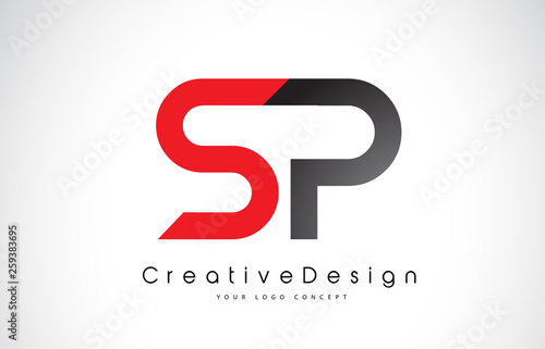 Red and Black SP S P Letter Logo Design. Creative Icon Modern Letters Vector Logo. photo
