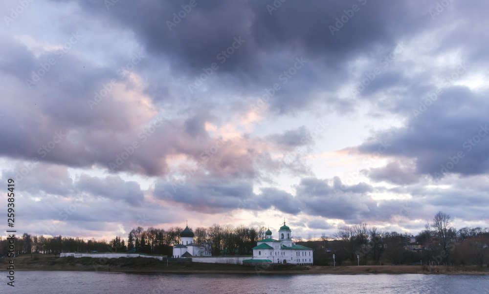 Pskov. The Spaso-Mirozhsky Zavelichsky monastery. Spring time.