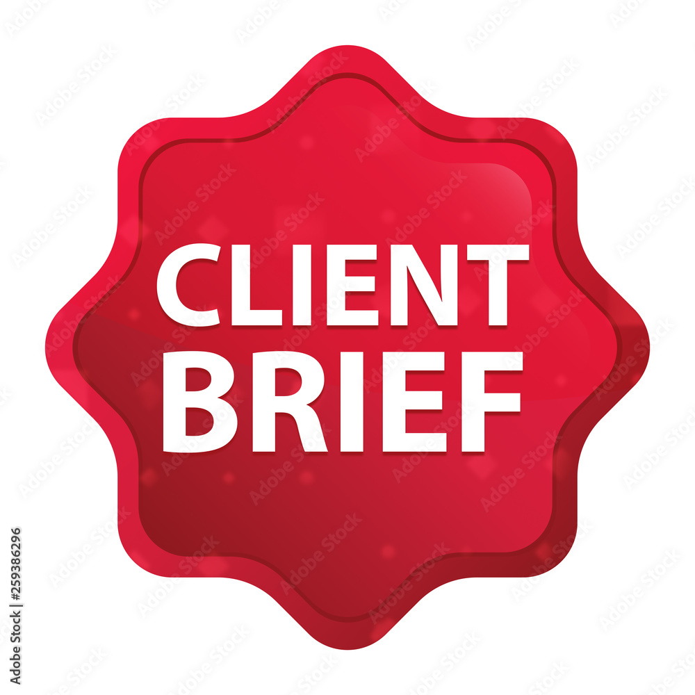 Client Brief misty rose red starburst sticker button