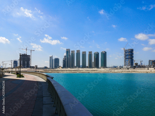 Shot of Al Reem island famous Marina square towers and skyscrapers in Abu Dhabi city attractions © Makaty