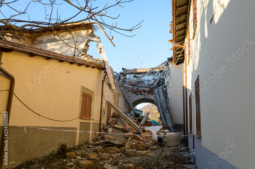 destroyed house in earthquake area