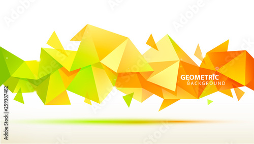 Vector abstract geometric 3d facet shape. Use for banners, web, brochure, ad, poster, etc. Low poly modern style background. Yellow, green