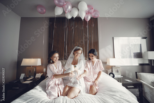 Photography Beautiful bride in a white pajamas