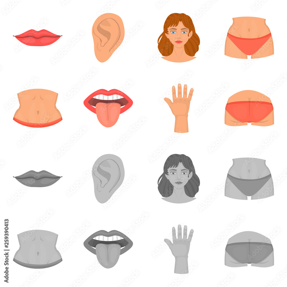 Vector illustration of body and part symbol. Collection of body and anatomy stock vector illustration.