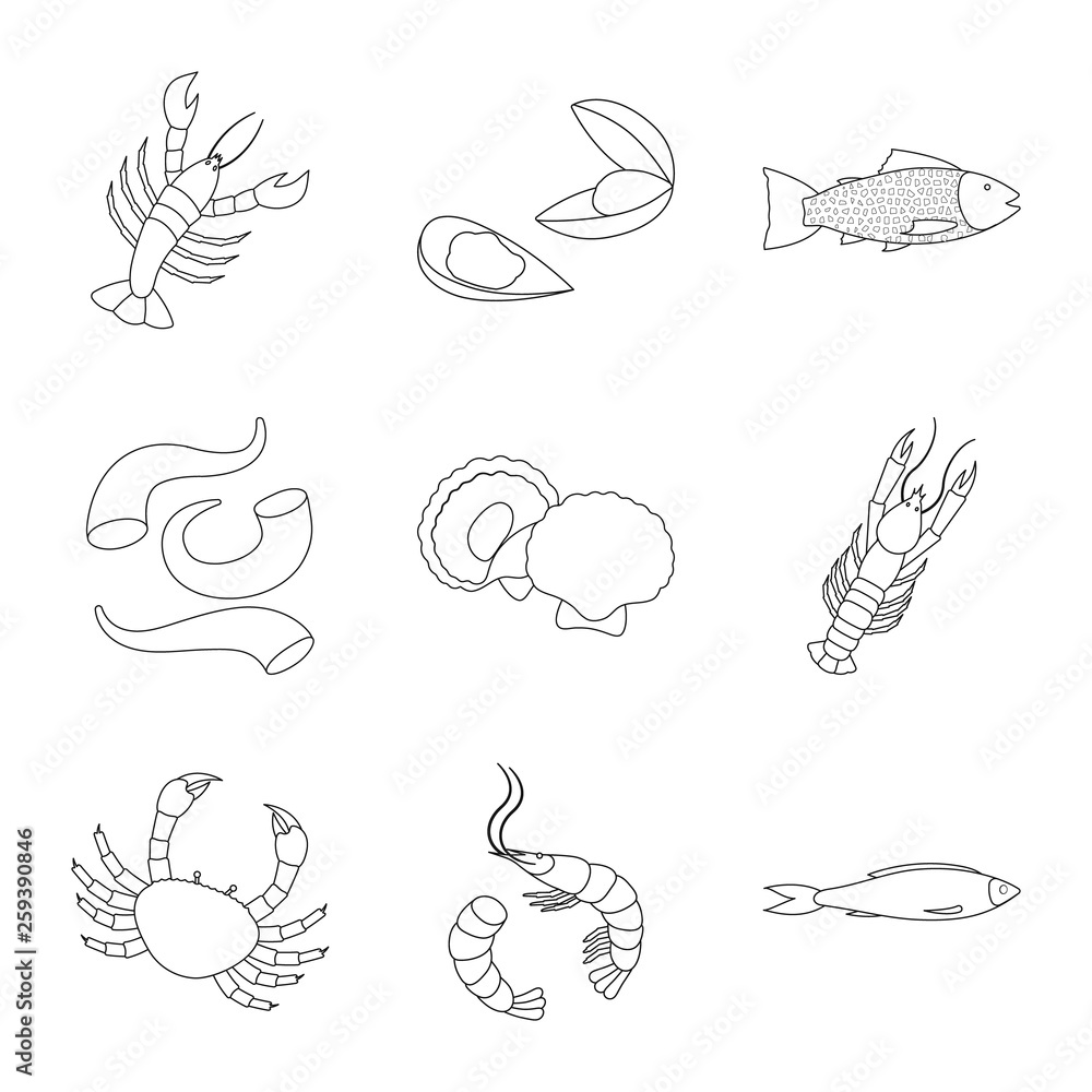 Obraz premium Vector design of food and sea icon. Set of food and healthy vector icon for stock.
