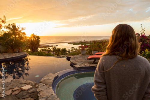 portrait of mother and 12 year old daughter in sunset light, Todos Santos, Mexican Baja photo