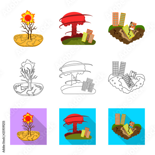 Isolated object of weather and distress icon. Set of weather and crash stock vector illustration.
