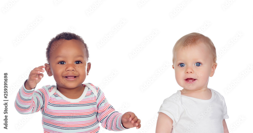Two happy babies of different races Photos Adobe Stock