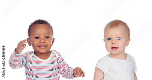 Two happy babies of different races