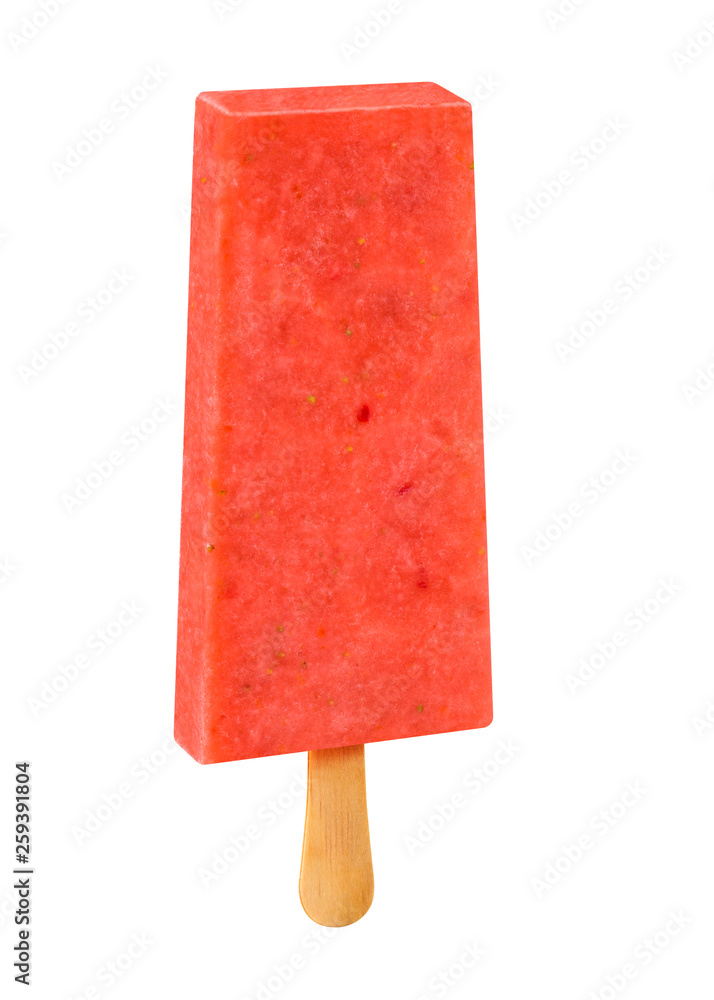 Stick ice cream strawberry flavor isolated on wood background. Mexican Pallets