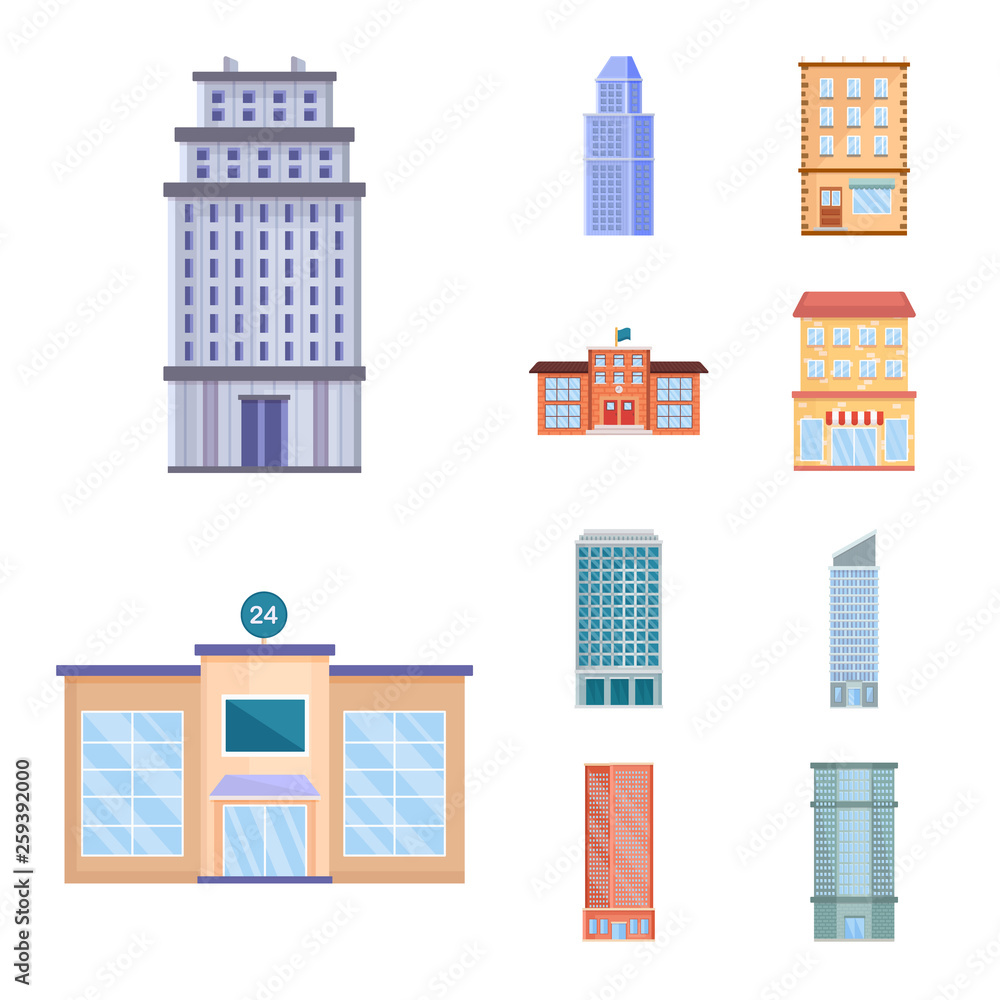 Isolated object of facade and building icon. Set of facade and exterior  stock vector illustration.