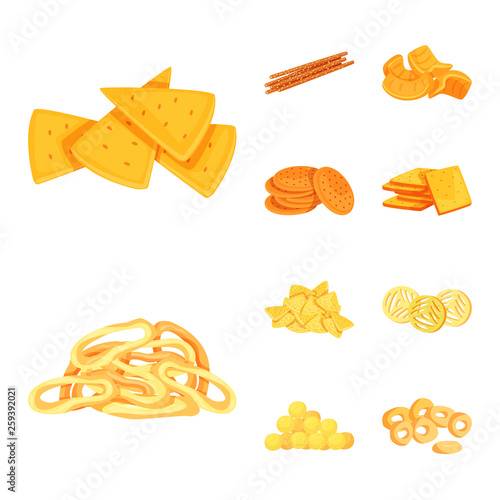 Vector design of food and crunchy symbol. Set of food and flavor stock symbol for web.