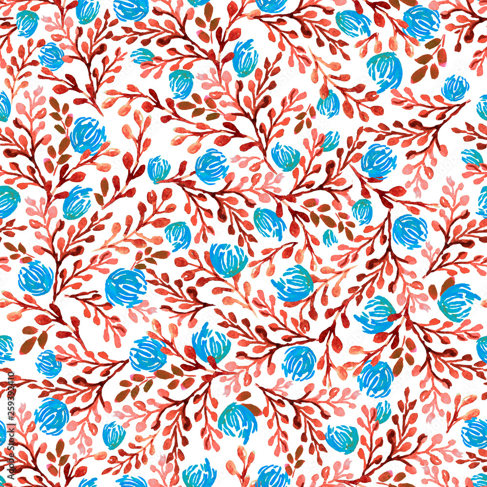 Seamless pattern with leaves, flowers and plants.