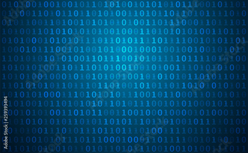 Blue digital background. Random binary code