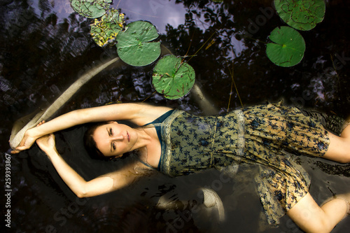 Modern Ophelia in lily pads photo