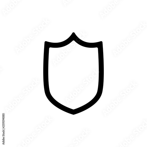 Shield outline flat style vector eps10. Shield outline black line icon.