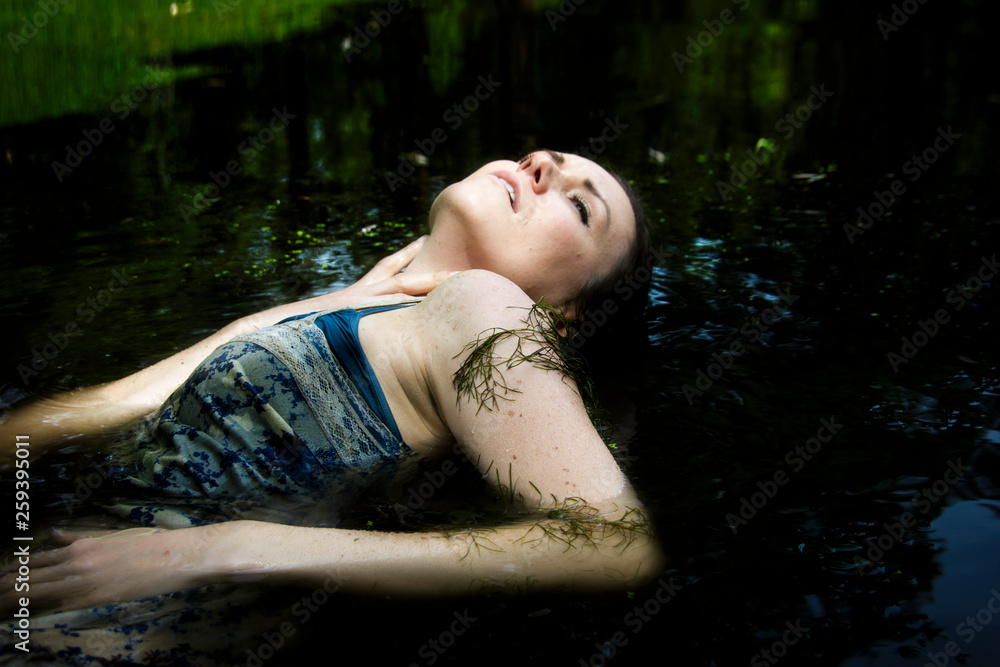 Modern Ophelia in lily pads