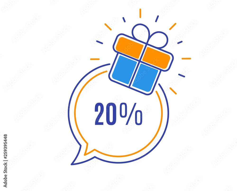 20% off Sale. Discount offer price sign. Special offer symbol. Loyalty sale tag. Speech bubble banner. Gift box badge. Vector 20% off Sale. Discount offer price sign. Special offer symbol. Loyalty sale tag. Speech bubble banner. Gift box badge. Vector