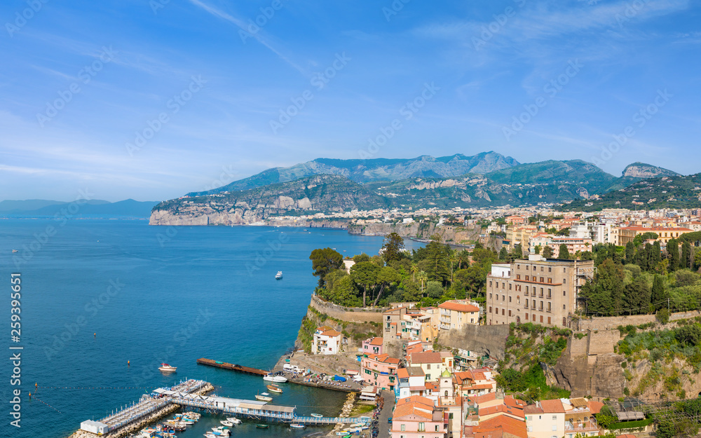 Aerial view of Marina grande, coastline Sorrento and Gulf of Naples, Italy