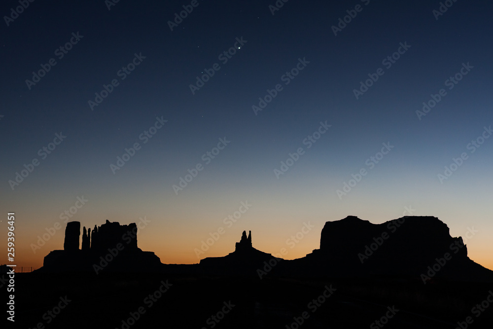 Silhoutte of Buttes in The Monument Valley, Navajo Indian tribal reservation park Silhoutte of Buttes in The Monument Valley, Navajo Indian tribal reservation park