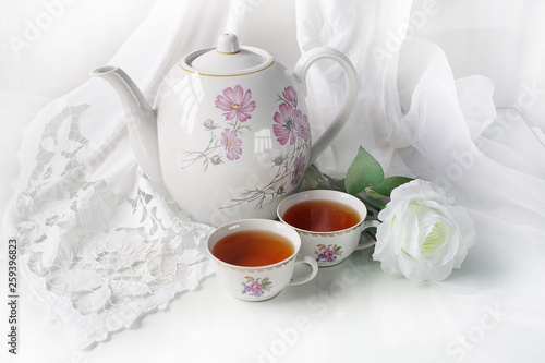 Cup of tea, tea, candy, isolated with white napkin