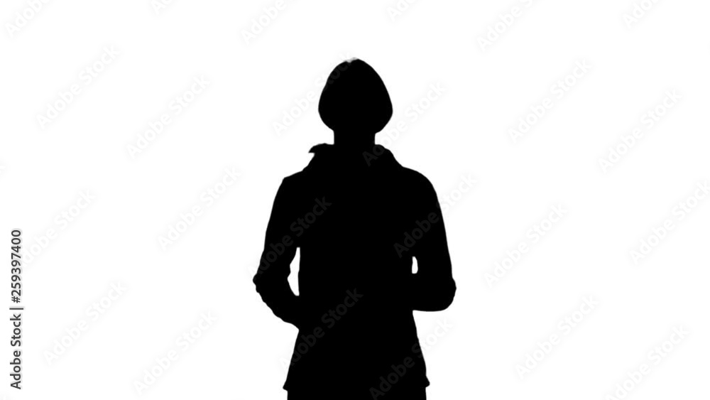 Running girl on the track. White background. Slow motion. Silhouette Running girl on the track. White background. Slow motion. Silhouette