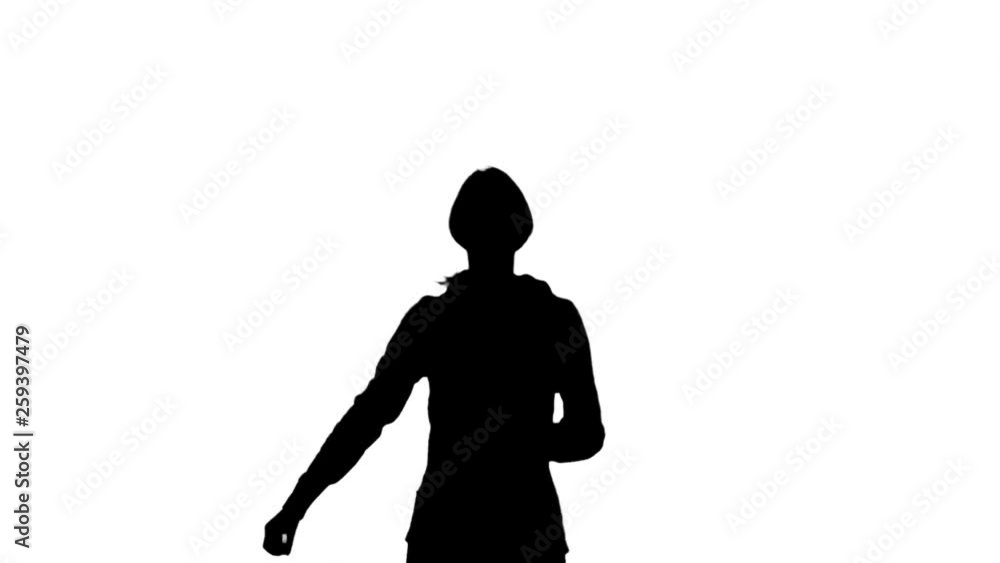 Woman run and waving around people. White background. Slow motion. Silhouette Woman run and waving around people. White background. Slow motion. Silhouette