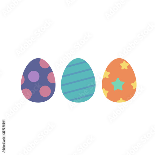 Easter eggs isolated vector set, flat cartoon paschal egg on white background clipart