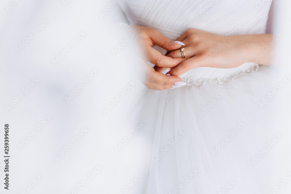 engagement ring with a stone on the gentle bride's hand engagement ring with a stone on the gentle bride's hand