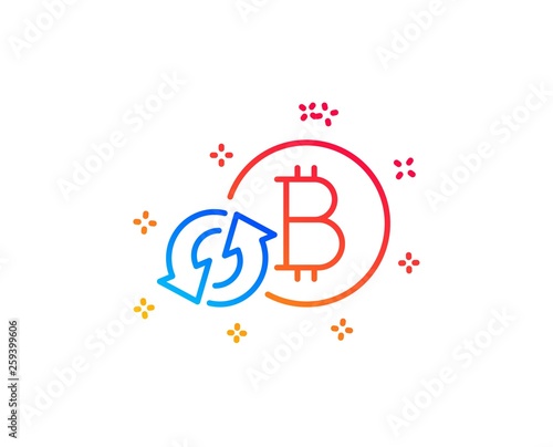 Bitcoin line icon. Refresh cryptocurrency coin sign. Crypto money symbol. Gradient design elements. Linear refresh bitcoin icon. Random shapes. Vector