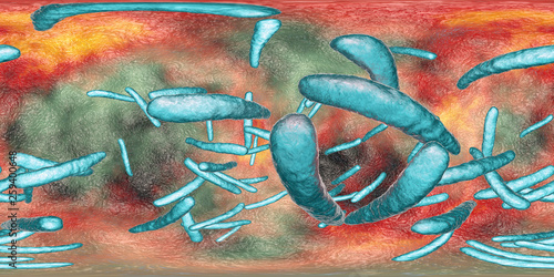 360-degree spherical panorama of bacteria Mycobacterium tuberculosis, and other mycobacteria, 3D illustration photo