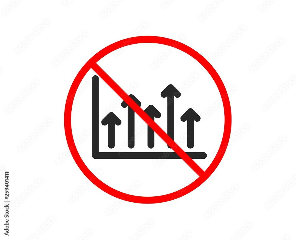 No or Stop. Growth chart icon. Financial graph sign. Upper Arrows symbol. Business investment. Prohibited ban stop symbol. No growth chart icon. Vector No or Stop. Growth chart icon. Financial graph sign. Upper Arrows symbol. Business investment. Prohibited ban stop symbol. No growth chart icon. Vector