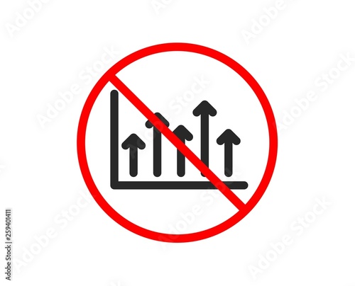 No or Stop. Growth chart icon. Financial graph sign. Upper Arrows symbol. Business investment. Prohibited ban stop symbol. No growth chart icon. Vector