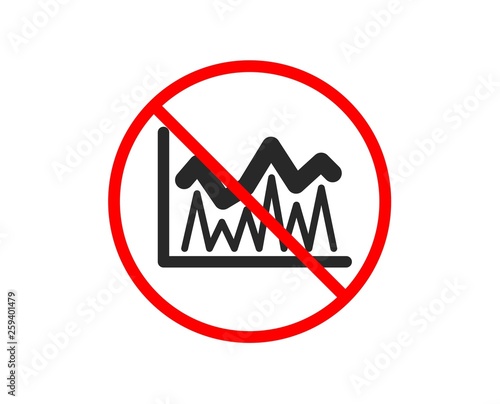 No or Stop. Line chart icon. Financial growth graph sign. Stock exchange symbol. Prohibited ban stop symbol. No investment icon. Vector