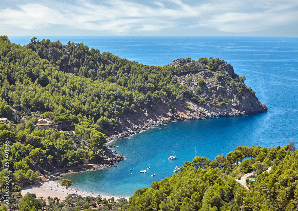 Cala Tuent cove beach seen from above, Mallorca, Spain. Cala Tuent cove beach seen from above, Mallorca, Spain.