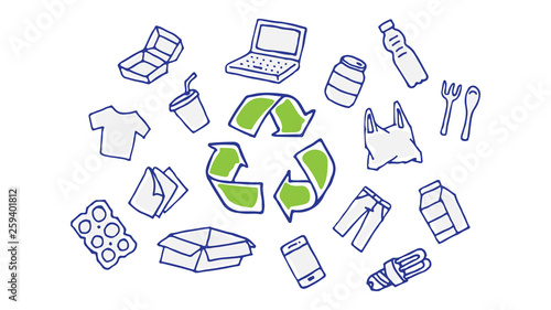 Recycling hand drawn sketched concept vector illustration