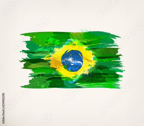 Watercolor hand drawn Brazilian flag