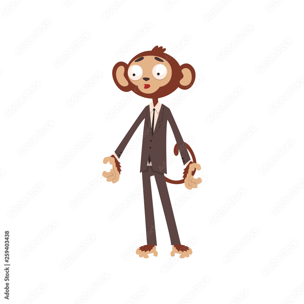 Bewildered monkey businessman cartoon character dressed in human suit  vector Illustration on a white background Stock Vector | Adobe Stock