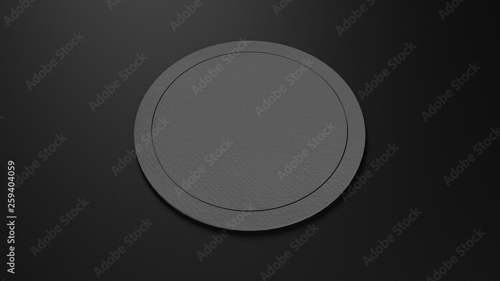 Grey round coaster mockup with rounded corner on isolated background, 3D render Grey round coaster mockup with rounded corner on isolated background, 3D render