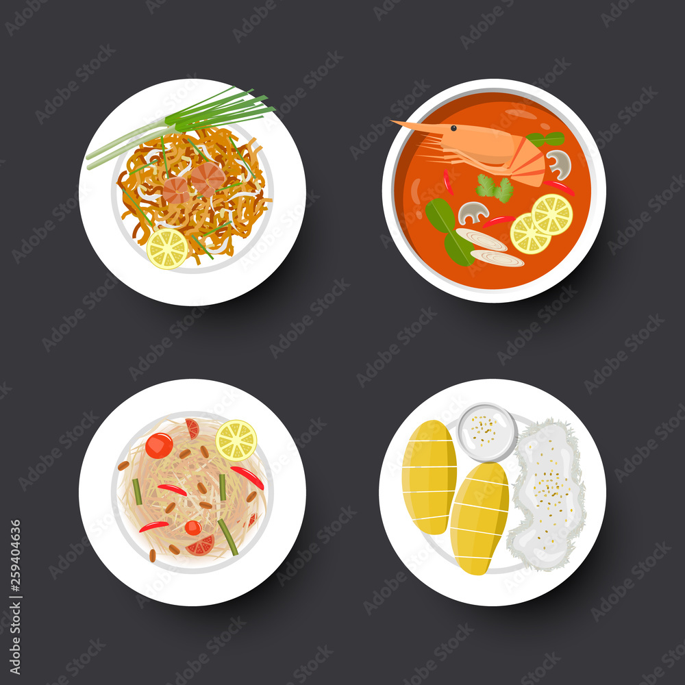 Tradition Thai food set, vector illustration