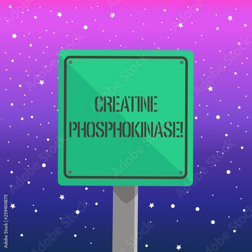 Handwriting text writing Creatine Phosphokinase. Conceptual photo protein that aids chemical changes in the body 3D Square Blank Colorful Caution Road Sign with Black Border Mounted on Wood photo