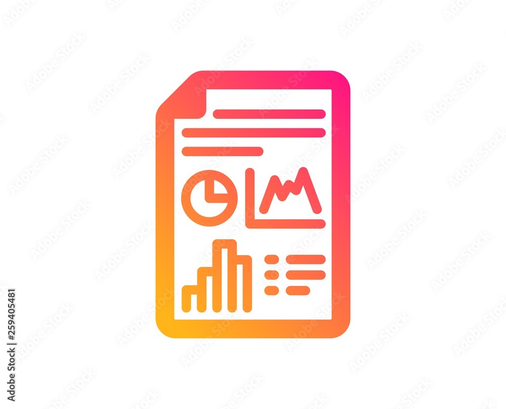 Report document icon. Column graph sign. Growth diagram, pie chart symbol. Classic flat style. Gradient report document icon. Vector Report document icon. Column graph sign. Growth diagram, pie chart symbol. Classic flat style. Gradient report document icon. Vector