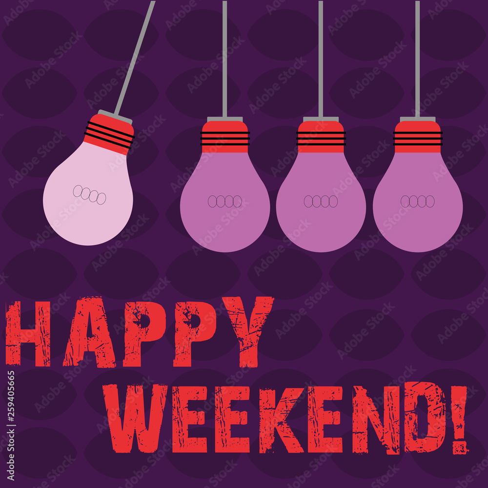 Conceptual hand writing showing Happy Weekend. Concept meaning feelings pleasure usually because something nice has happened Color Pendant Bulb Hanging with One Different Shade Lightbulb Conceptual hand writing showing Happy Weekend. Concept meaning feelings pleasure usually because something nice has happened Color Pendant Bulb Hanging with One Different Shade Lightbulb