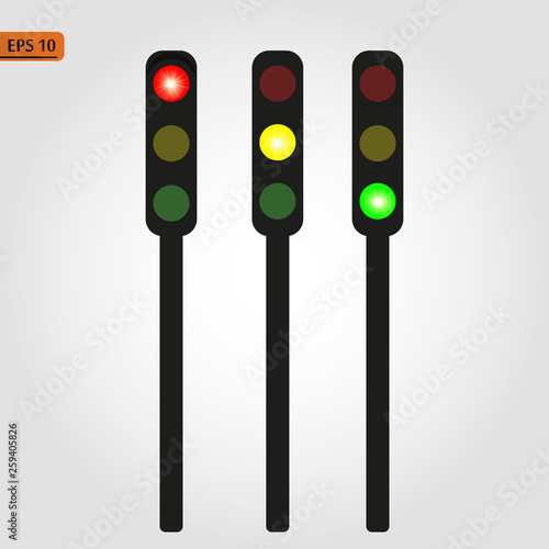 Traffic light, traffic light sequence vector. Red, yellow, green lights - Go, wait, stop.. eps 10