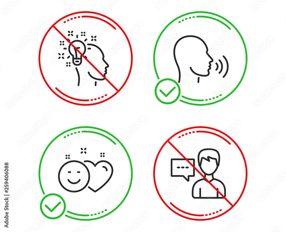 Do or Stop. Human sing, Smile and Idea icons simple set. Person talk sign. Talk, Social media like, Creative designer. Communication message. People set. Line human sing do icon. Prohibited ban stop Do or Stop. Human sing, Smile and Idea icons simple set. Person talk sign. Talk, Social media like, Creative designer. Communication message. People set. Line human sing do icon. Prohibited ban stop