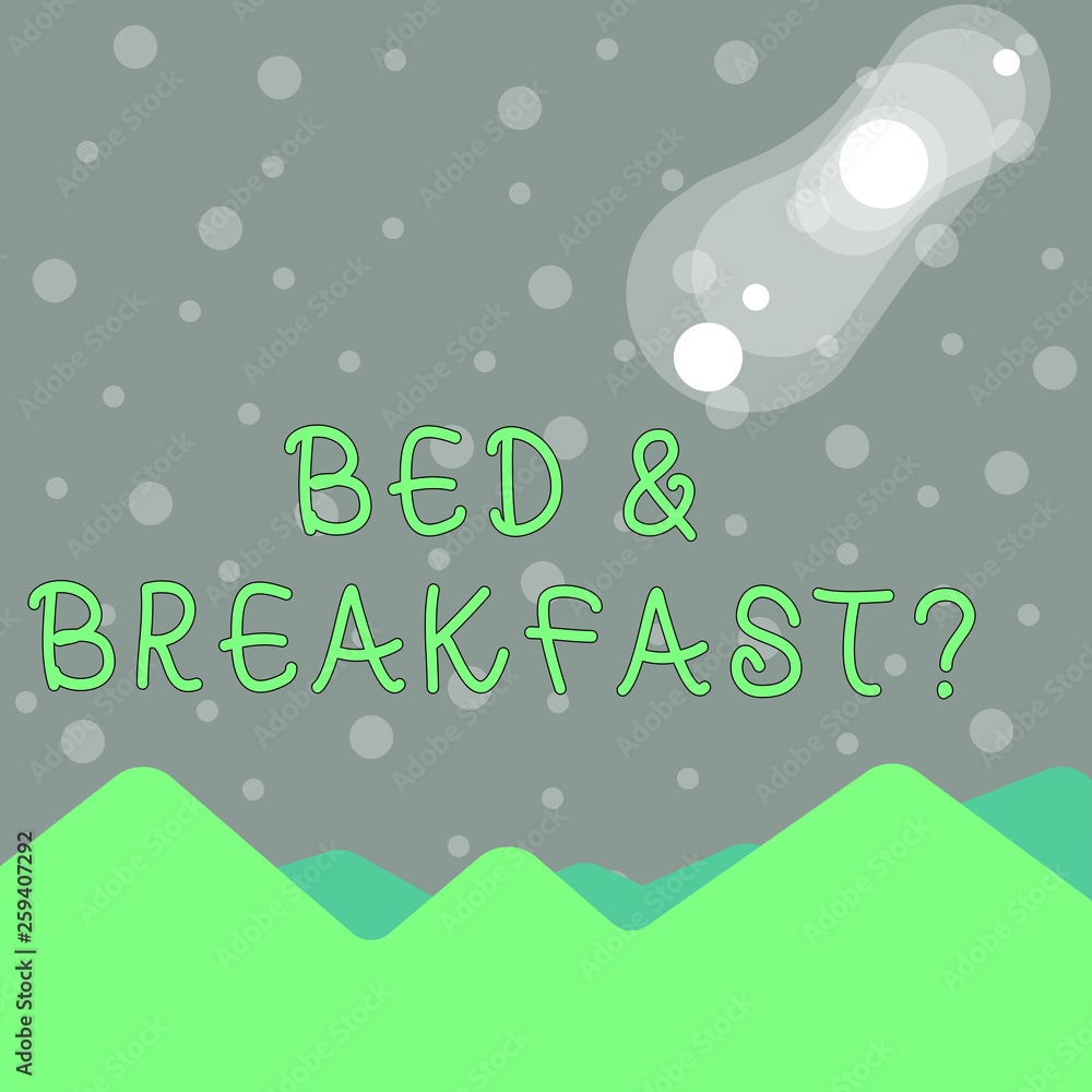 Handwriting text writing Bed And Breakfast Question. Conceptual photo describe level catering included hotels prices View of Colorful Mountains and Hills with Lunar and Solar Eclipse Happening