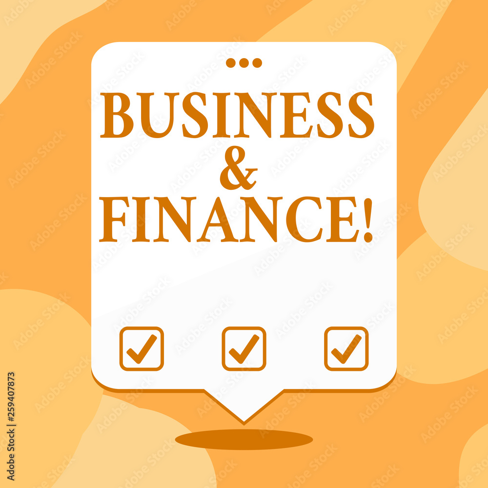 Conceptual hand writing showing Business And Finance. Concept meaning refers to money and credit employed in business White Speech Balloon Floating with Three Punched Hole on Top Conceptual hand writing showing Business And Finance. Concept meaning refers to money and credit employed in business White Speech Balloon Floating with Three Punched Hole on Top