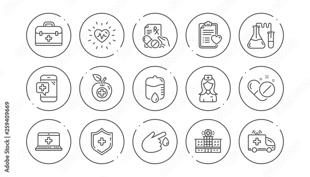 Medical line icons. Hospital assistance, Health food diet and Laboratory. Chemistry linear icon set. Line buttons with icon. Editable stroke. Vector Medical line icons. Hospital assistance, Health food diet and Laboratory. Chemistry linear icon set. Line buttons with icon. Editable stroke. Vector